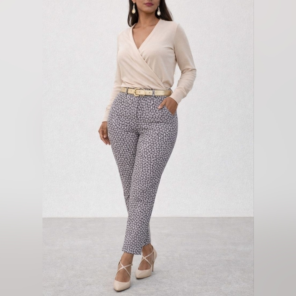 Michael Kors Black & White Floral Print Pants Size 12 | Chic Y2K Office Casual